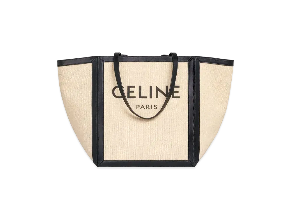 CELINE Large Square in Textile with CELINE Print & Calfskin "Vanilla/Black"