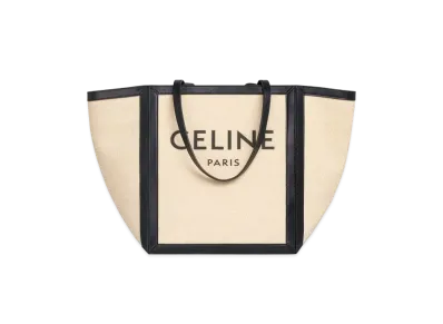 CELINE Large Square in Textile with CELINE Print & Calfskin "Vanilla/Black"