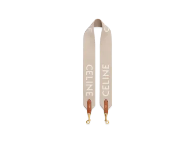 CELINE Long Strap In Wool With Celine Jacquard "Beige/White"