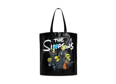 BALENCIAGA The Simpsons Tm & 20th Television Shopper Medium Shoulder Tote Bag In Paper Calfskin "Black"