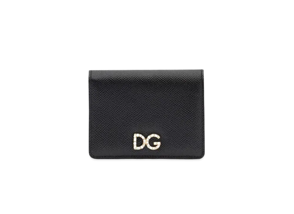 Dolce&Gabbana Continental Wallet Small Dauphine Calfskin DG Rhinestone "Black"