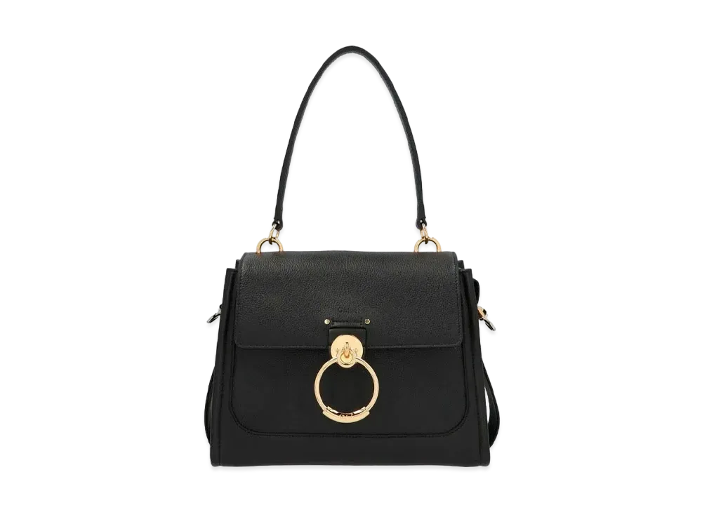 Chloe Small Tess Day Bag In Grained & Shiny Calfskin "Black"