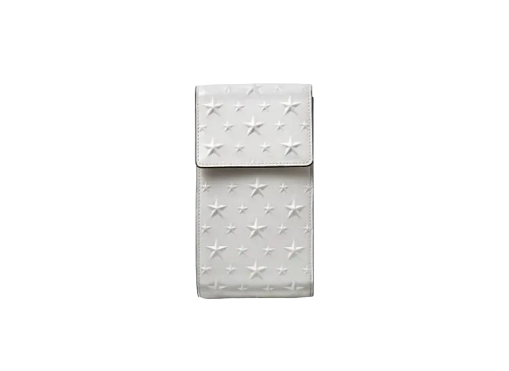 JIMMY CHOO PEGASI PHONE HOLDER Star Emboss Glossy Fabric Phone Case "Latte"