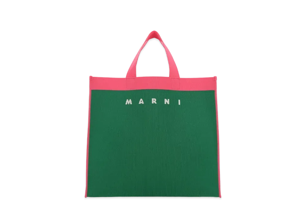 Marni Green Fuchsia And White Jacquard Shopping Bag "Garden Green/Fukusha/Silk White"
