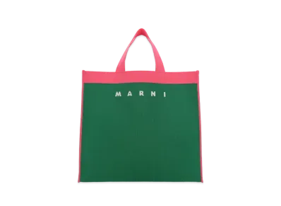 Marni Green Fuchsia And White Jacquard Shopping Bag "Garden Green/Fukusha/Silk White"