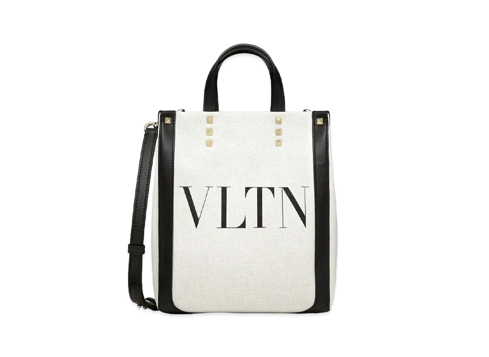 Valentino VLTN N / S Canvas Mini Tote "Natural/Black"