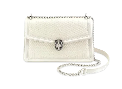 BVLGARI Serpenti Diamond Blast Shoulder Bag "White"