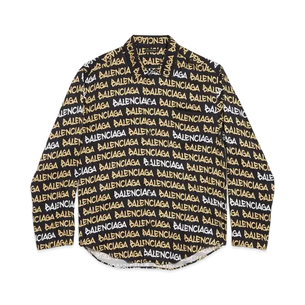 BALENCIAGA Funky Font Minimal Shirt in Viscose Poplin "Black/Beige"