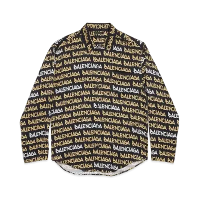 BALENCIAGA Funky Font Minimal Shirt in Viscose Poplin "Black/Beige"