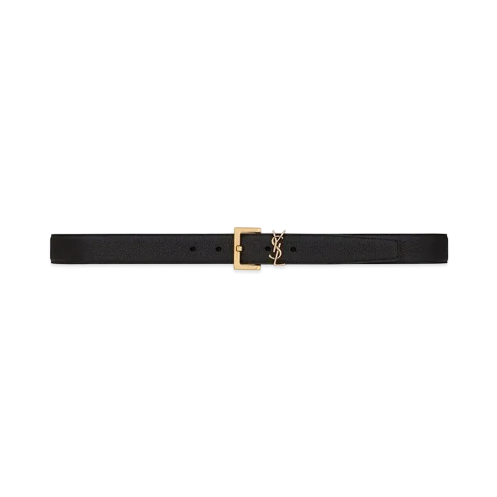 Saint Laurent Monogram Belt With Square Buckle In Grained Leather "Black"