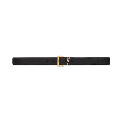 Saint Laurent Monogram Belt With Square Buckle In Grained Leather "Black"