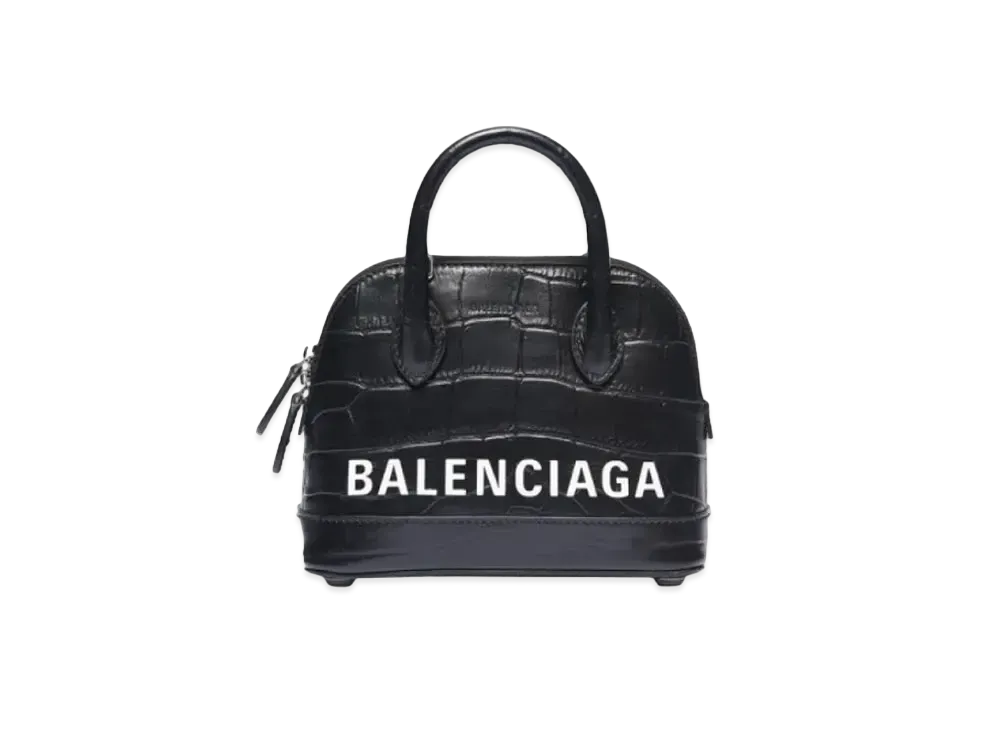 BALENCIAGA Crocodile Embossed Ville Extra Small Handbag "Black"
