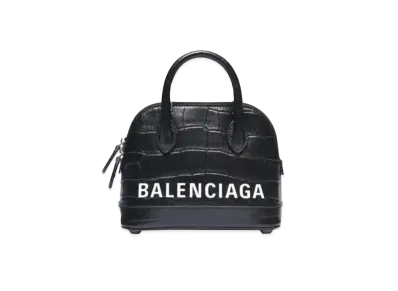 BALENCIAGA Crocodile Embossed Ville Extra Small Handbag "Black"