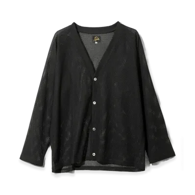 NEEDLES V-Neck Cardigan - Geometric Raschel Lace "Black"