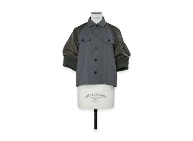 sacai Women's Suiting x Nylon Twill Shirt "Gray/Dark Khaki"