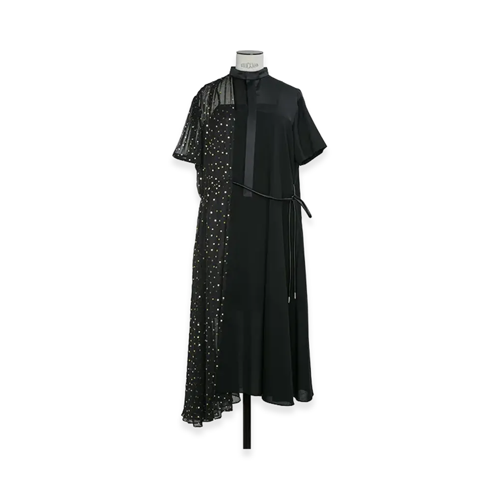 sacai Women's Wool Suiting x Polka Dot Dress "Black"