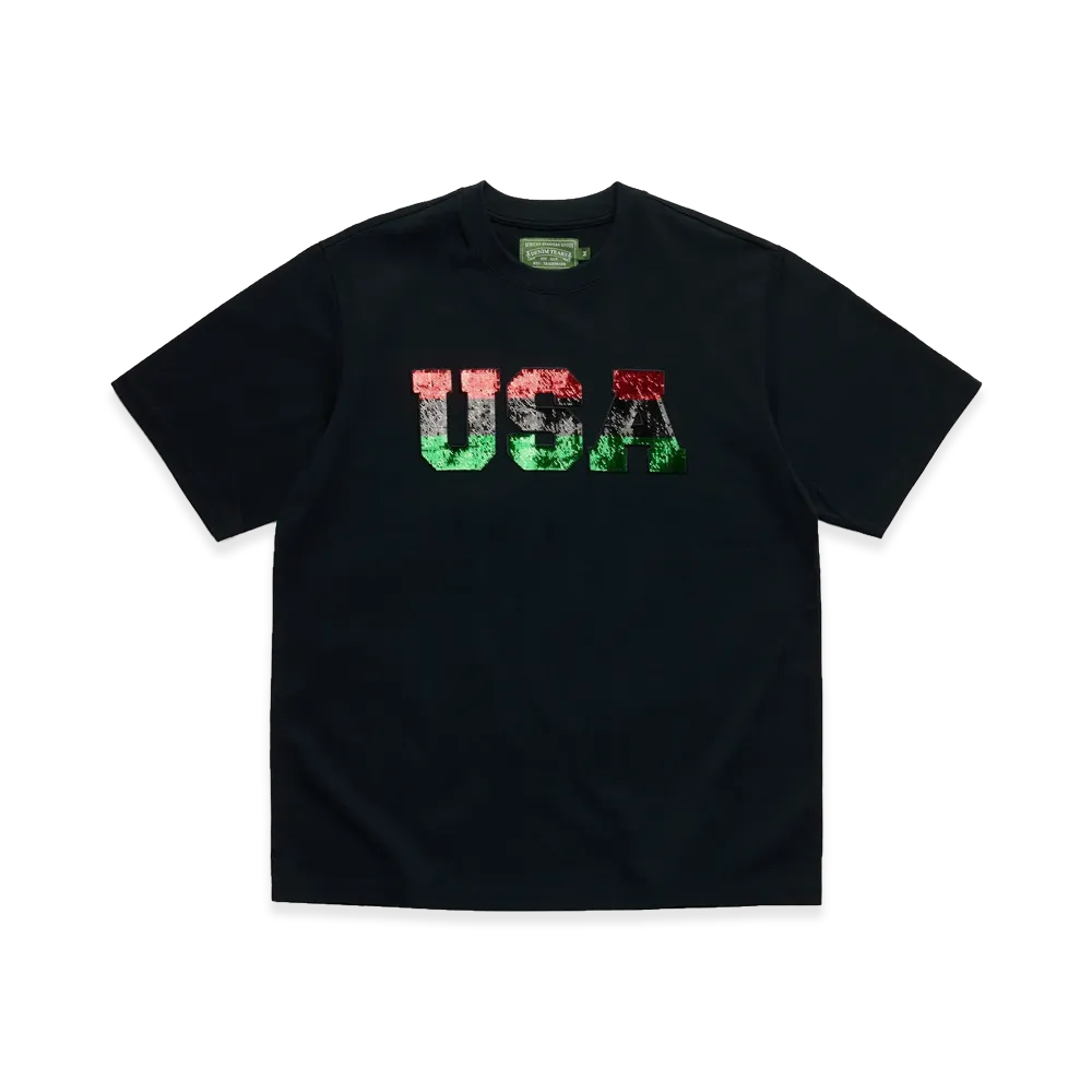 DENIM TEARS Pan-African Sequin USA Tee "Black"