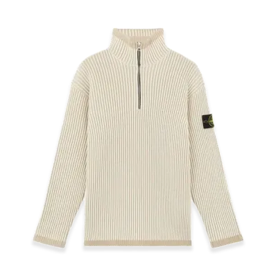 Stone Island 516C1 Vanise Full Rib RWS Wool Loose Fit Half-Zipper Sweater - 24FW "Natural White"