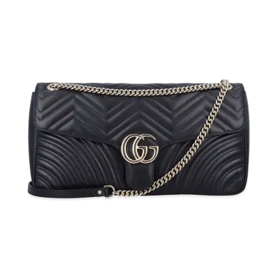 GUCCI Women's Leather Large GG Marmont Shoulder Bag "Black"