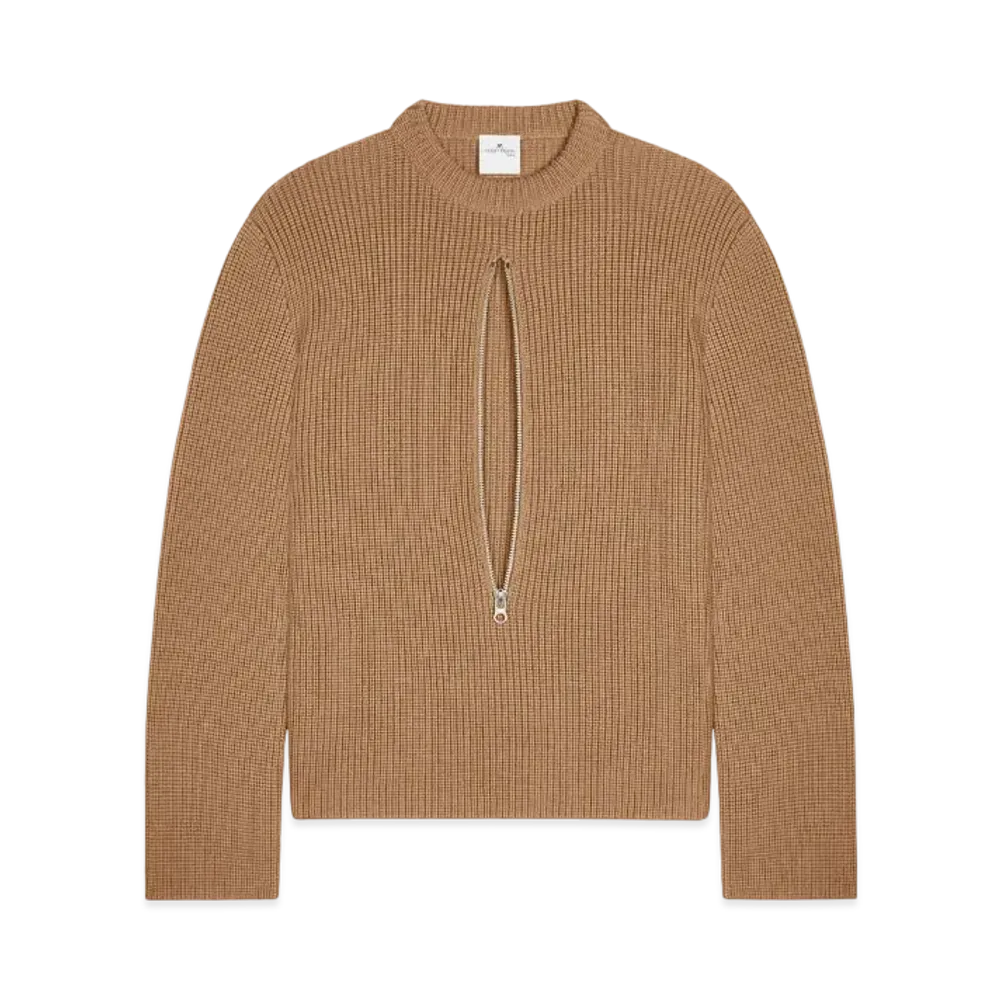Courreges Zipped Ribbed Wool Sweater "Toffee"