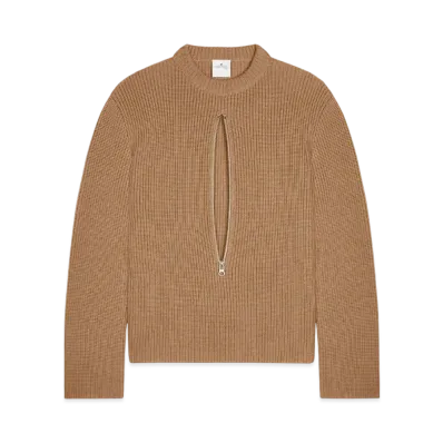 Courreges Zipped Ribbed Wool Sweater "Toffee"