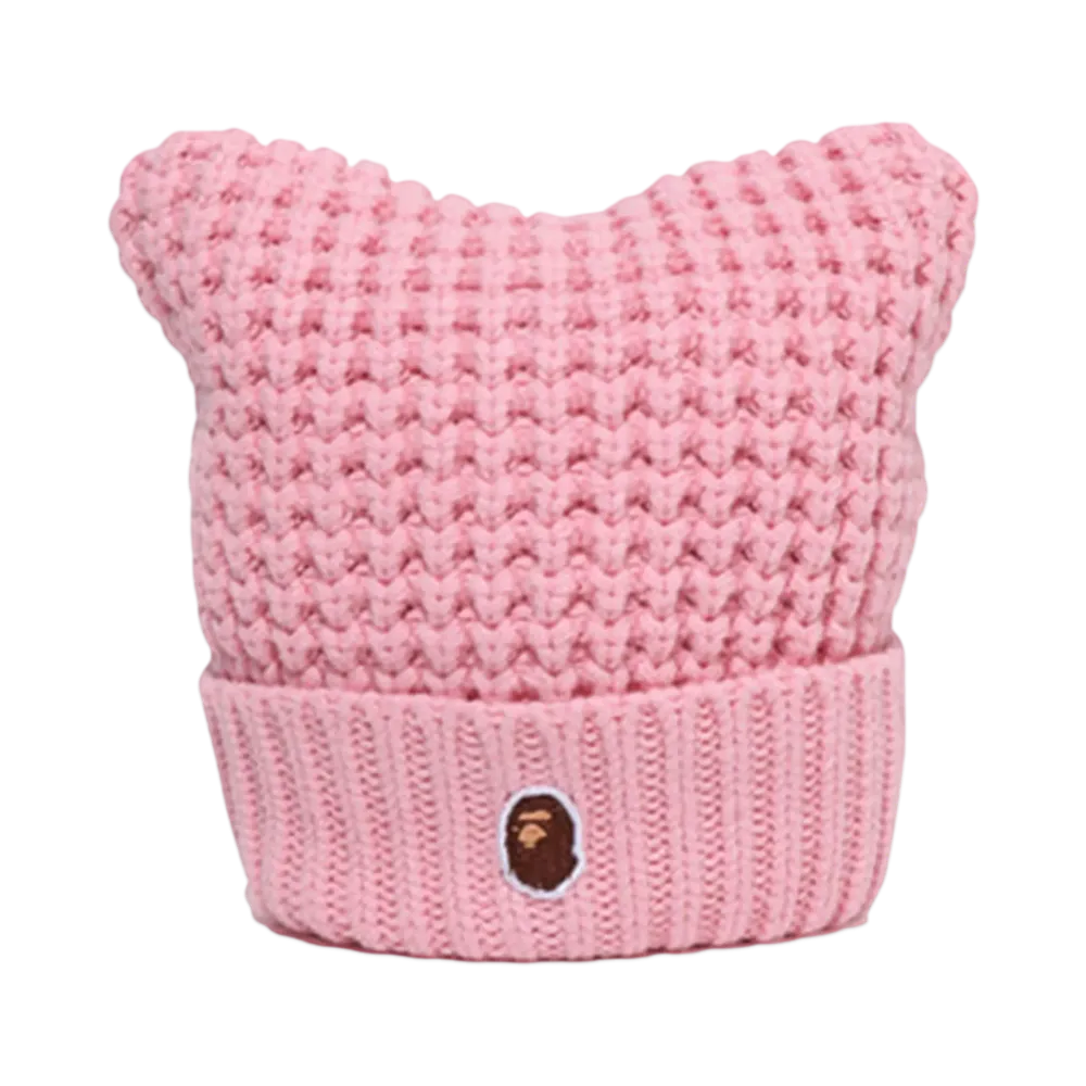 A BATHING APE Cat Ear Knit Cap "Pink"