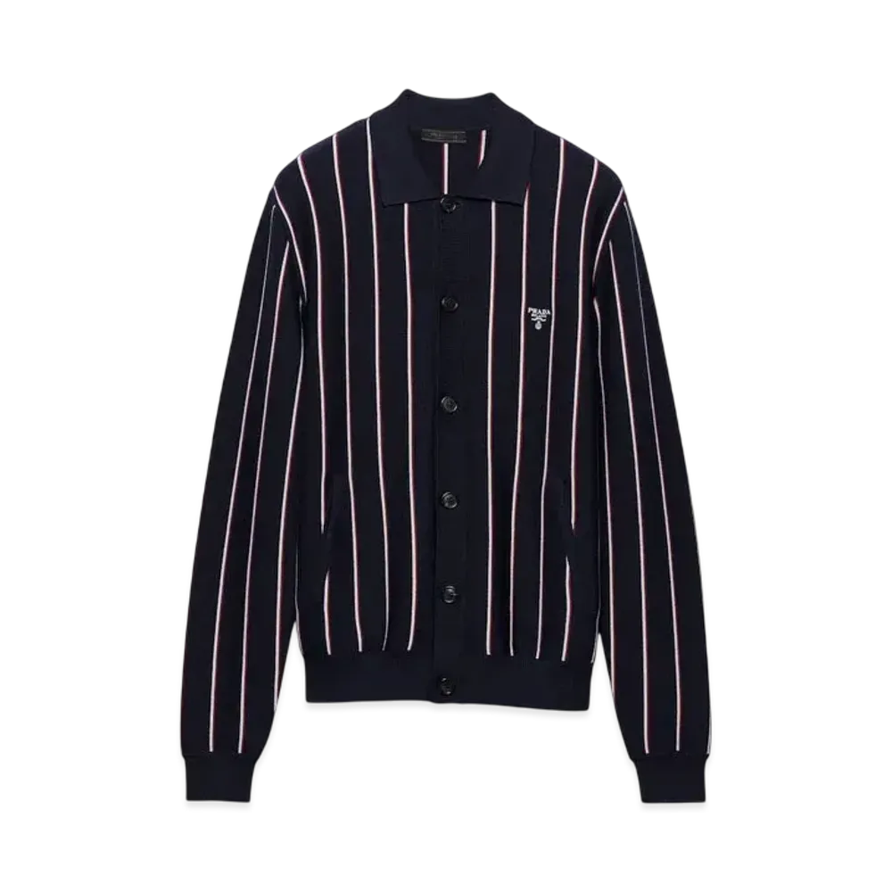 PRADA Men's Striped Wool Cardigan "Navy"