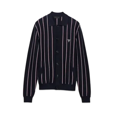 PRADA Men's Striped Wool Cardigan "Navy"