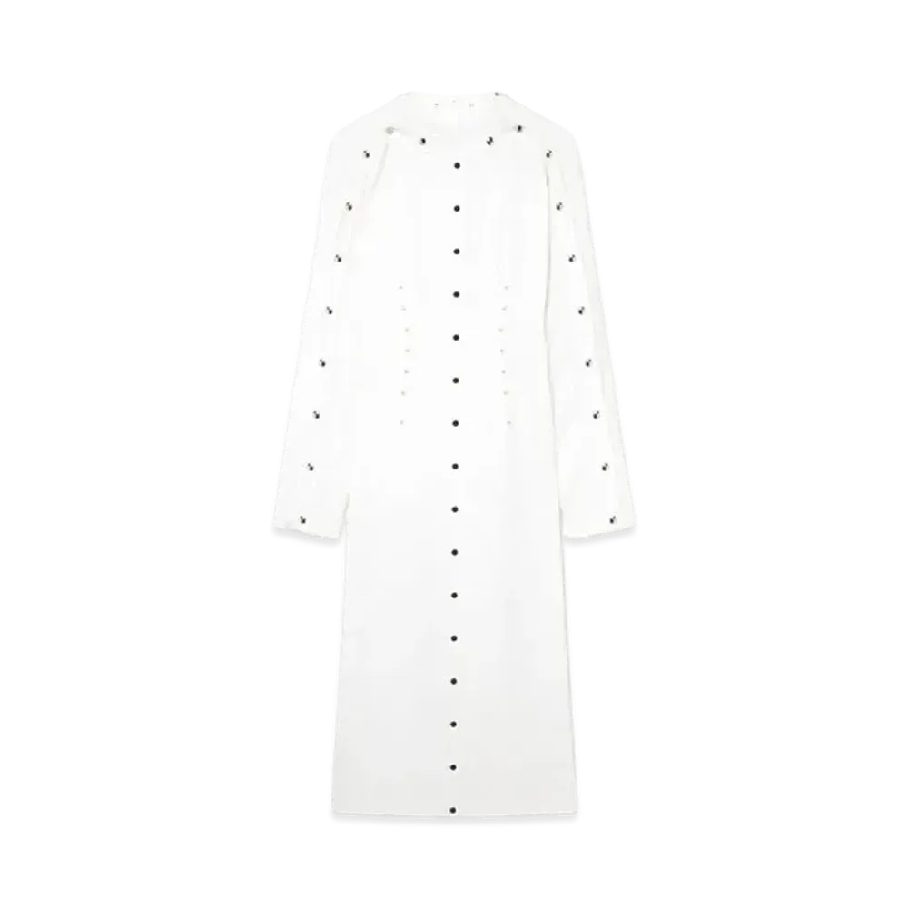 STELLA McCARTNEY Long-Sleeve Studded Midi Dress "Pure White"