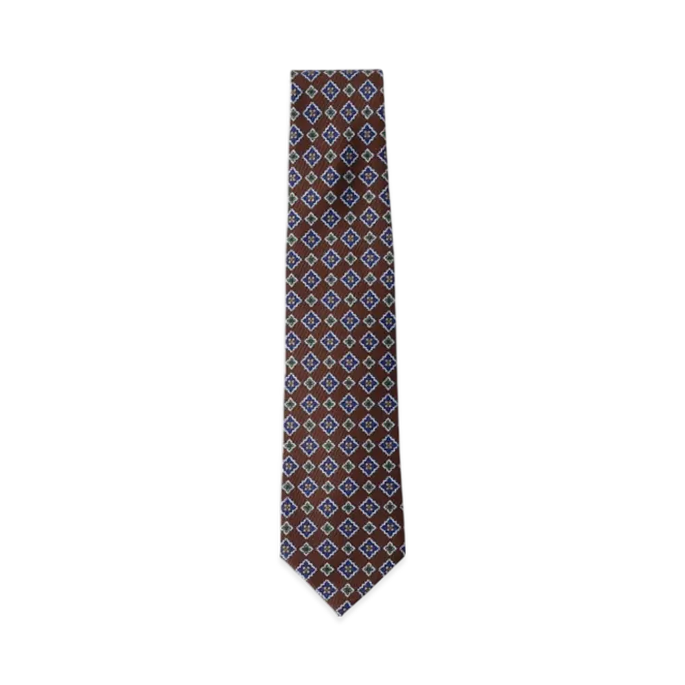 BEAMS Adamley Silk Fine Pattern Print Tie "Brown"