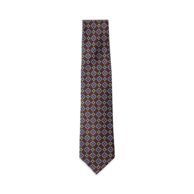 BEAMS Adamley Silk Fine Pattern Print Tie "Brown"