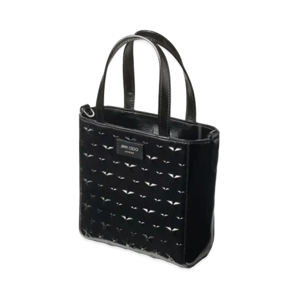 Jimmy Choo Mini Pegasi Glossy Star Embossed Leather Mini Tote Bag "Black"