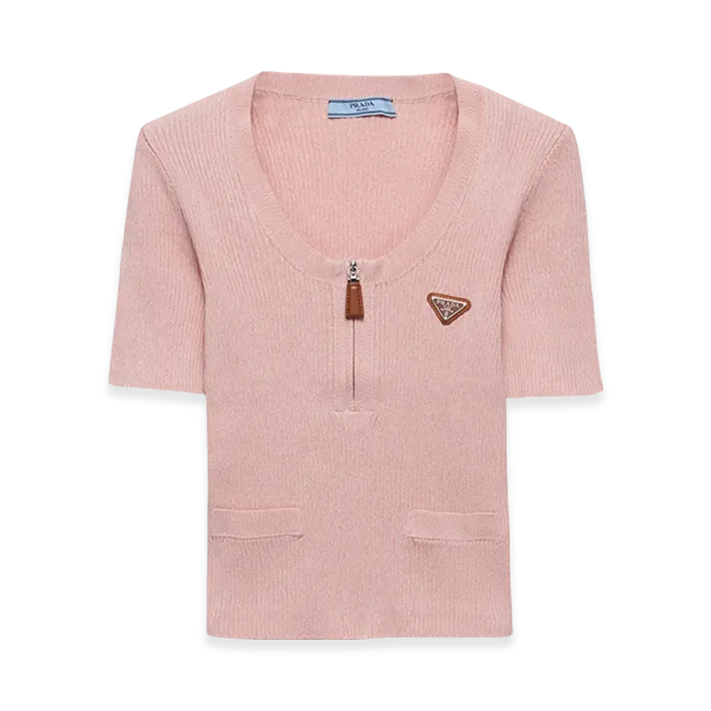 PRADA Women's Ribbed Cotton Sweater "Pink"