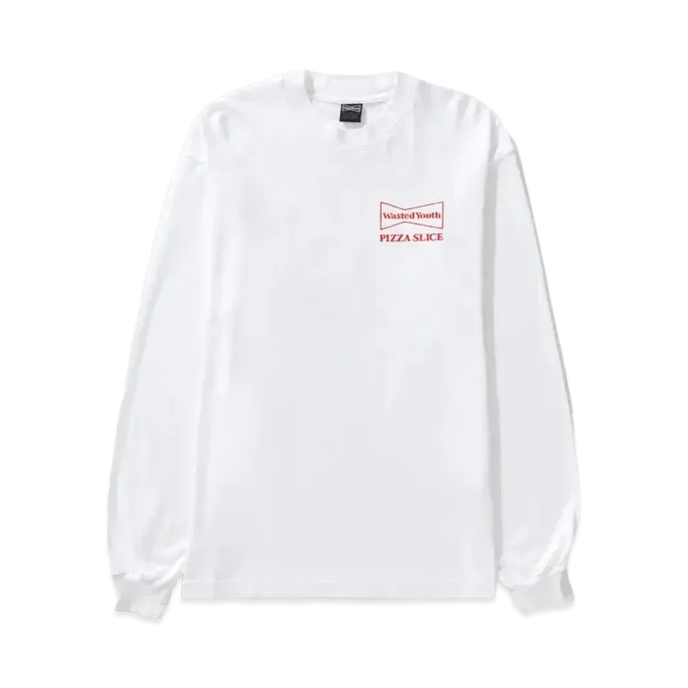 Wasted Youth x PIZZA SLICE LONG SLEEVE T-SHIRT (With Button Badge) "White/Red" / VERDY