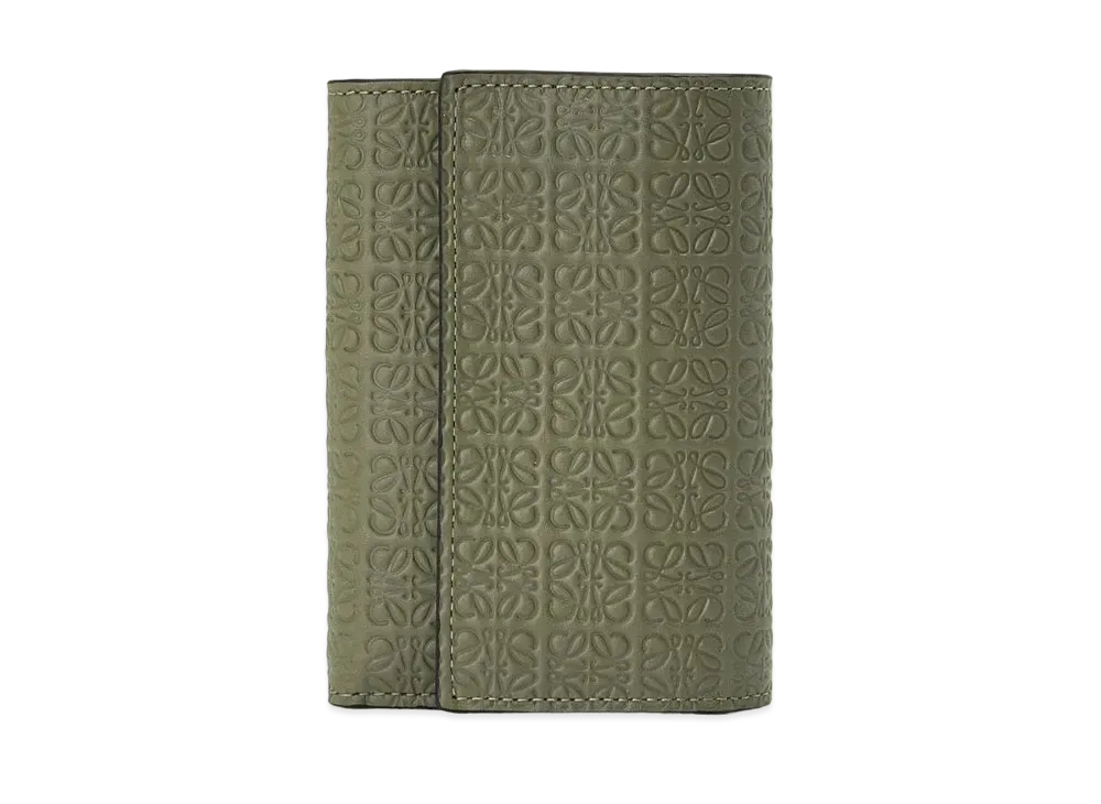 LOEWE Small Vertical Wallet In Embossed Silk Calfskin "Avocado Green"