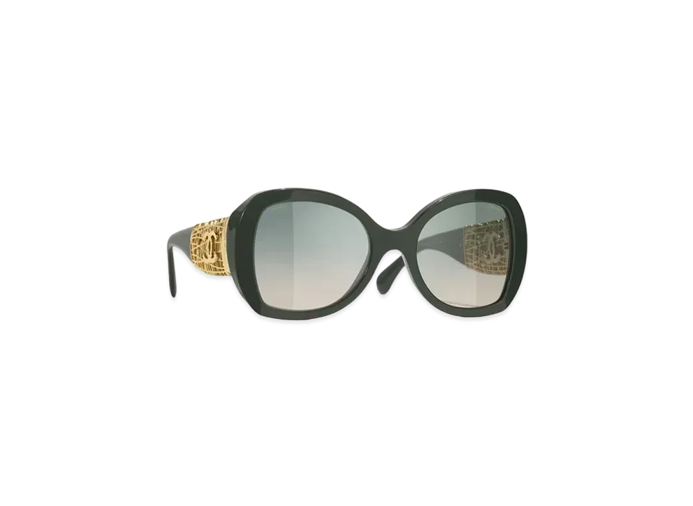 CHANEL Butterfly Sunglasses Acetate & Metal "Khaki/Green"