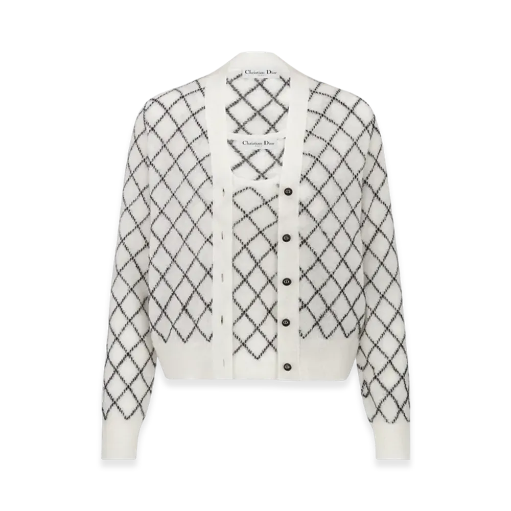 Dior Women's Check'N' Dior Mohair and Alpaca Blend Knit Twinset "White/Black"