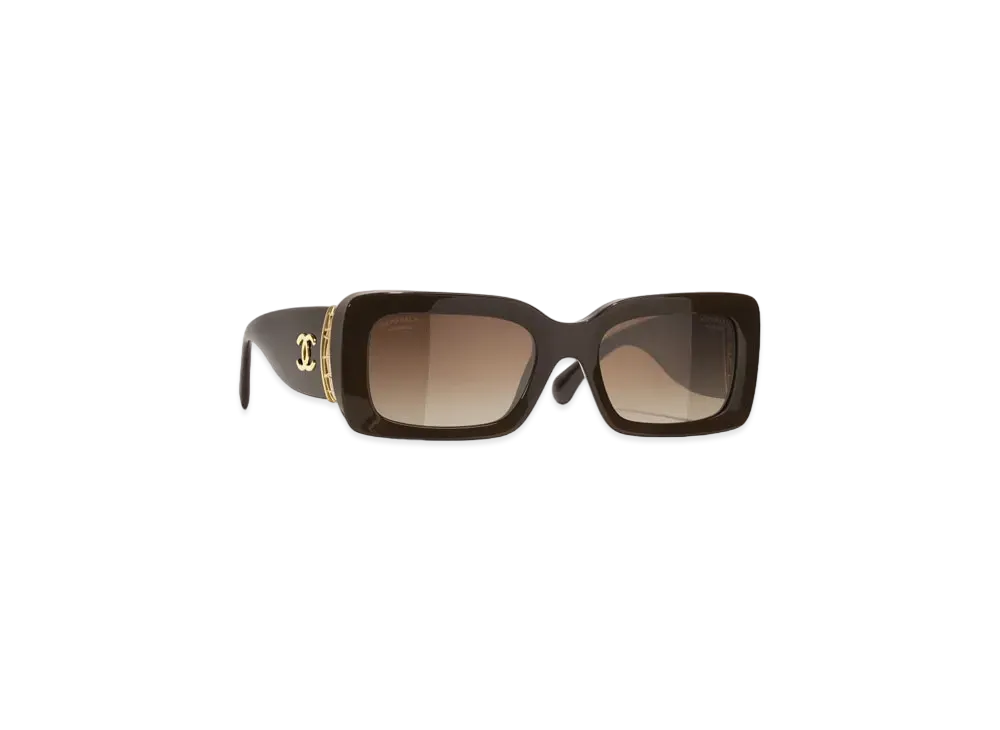 CHANEL Rectangle Sunglasses Acetate & Metal "Dark Taupe Lenses/Brown/Polarized/Gradient"