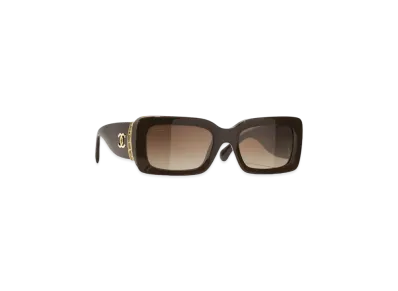 CHANEL Rectangle Sunglasses Acetate & Metal "Dark Taupe Lenses/Brown/Polarized/Gradient"