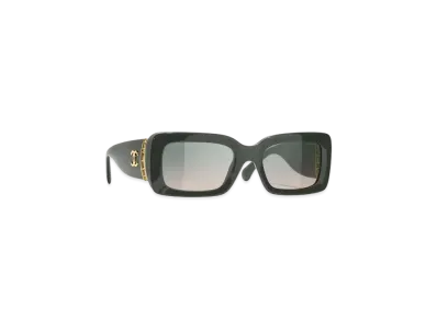 CHANEL Rectangle Sunglasses Acetate & Metal "Khaki/Green"