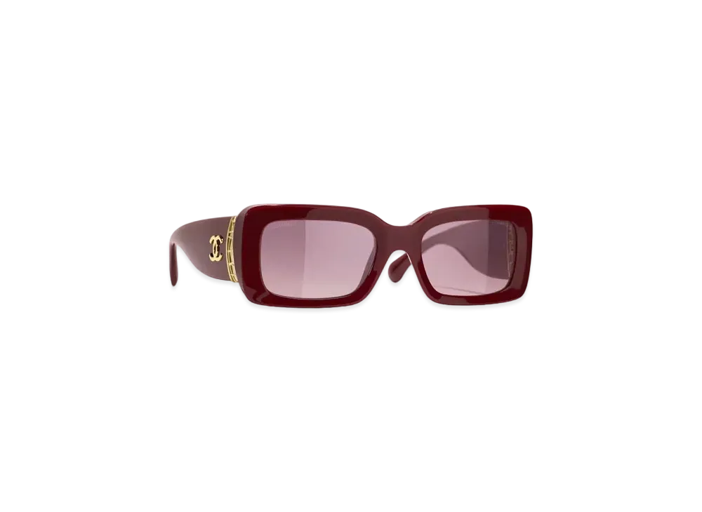 CHANEL Rectangle Sunglasses Acetate & Metal "Brown/Red"