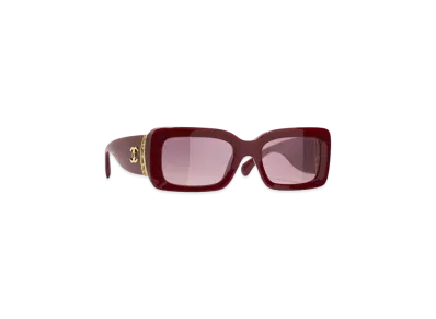 CHANEL Rectangle Sunglasses Acetate & Metal "Brown/Red"