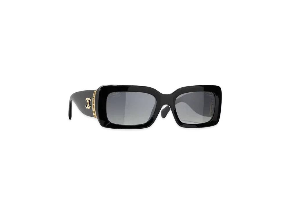 CHANEL Rectangle Sunglasses Acetate & Metal "Black Lenses/Gray/Polarized/Gradient"