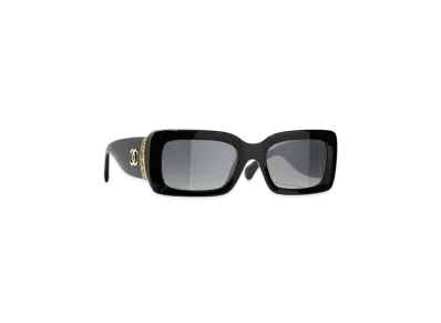CHANEL Rectangle Sunglasses Acetate & Metal "Black Lenses/Gray/Polarized/Gradient"