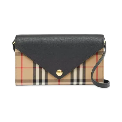 Burberry Vintage Check and Leather Wallet with Detachable Strap "Tan"