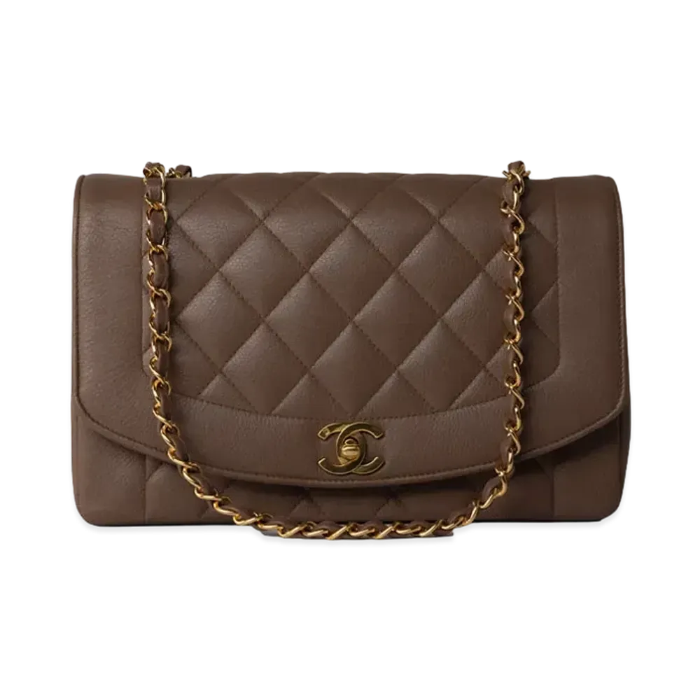 CHANEL Matelasse Diana Flap 25 Chain Shoulder Caviarskin "Brown"