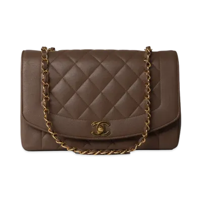CHANEL Matelasse Diana Flap 25 Chain Shoulder Caviarskin "Brown"