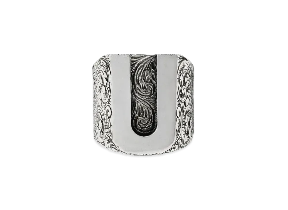 GUCCI Alphabet "U" Silver Ring "Silver"