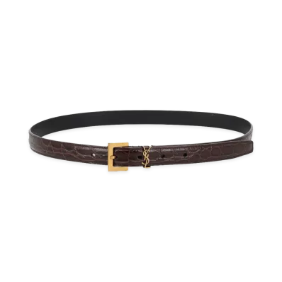 Saint Laurent Women's Cassandre Thin Belt "Brown"