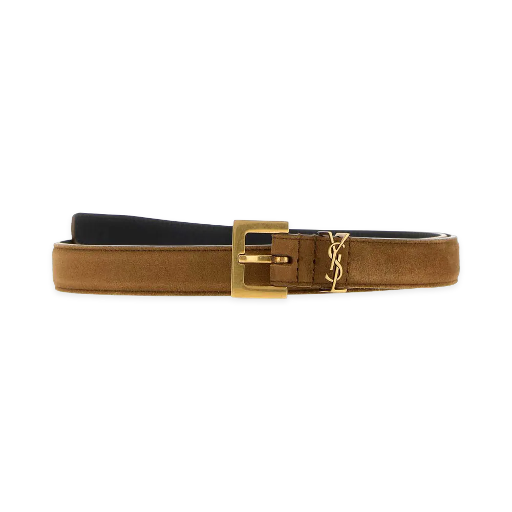 Saint Laurent Women's Suede Cassandre Belt "Brown"